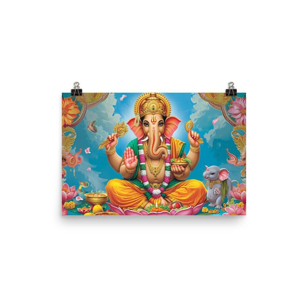 Ganesha Serene Deity with Mouse and Marigolds Poster - Oh Posters