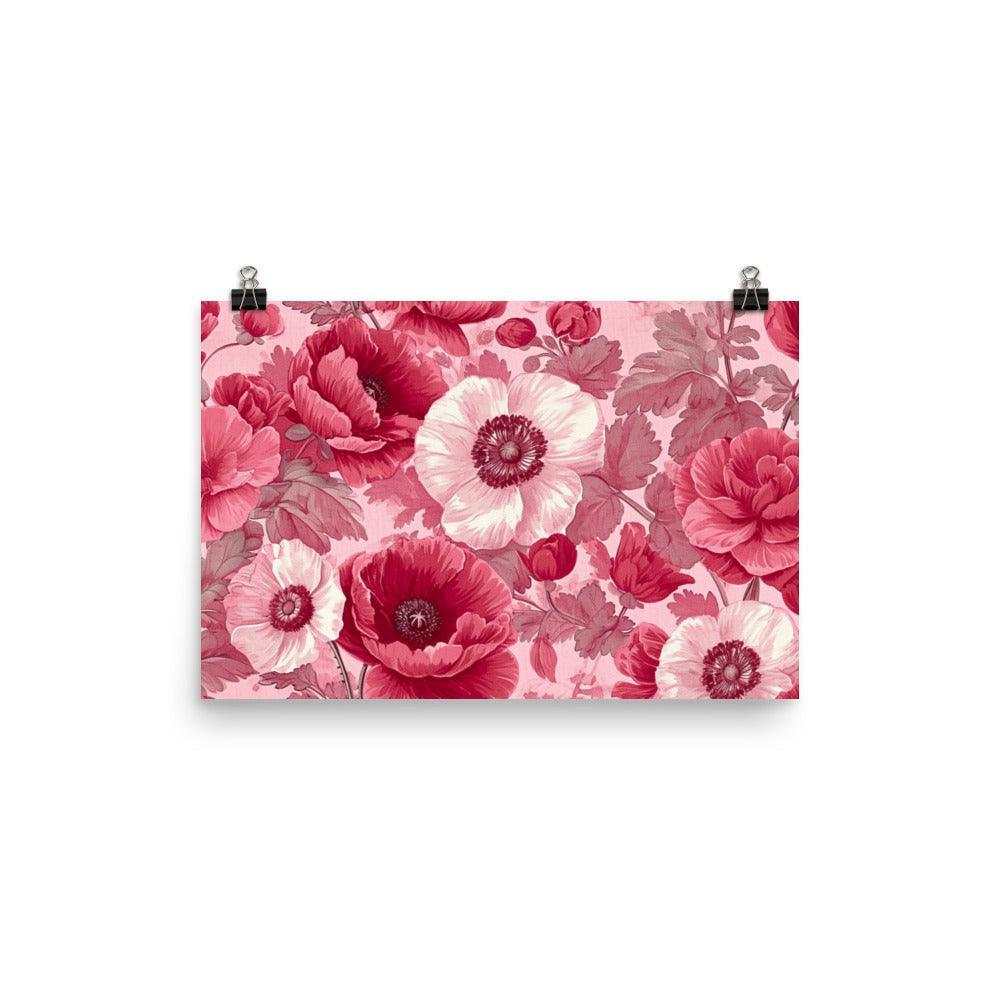 Vintage Pink Floral Pattern Wallpaper Design Poster - Oh Posters