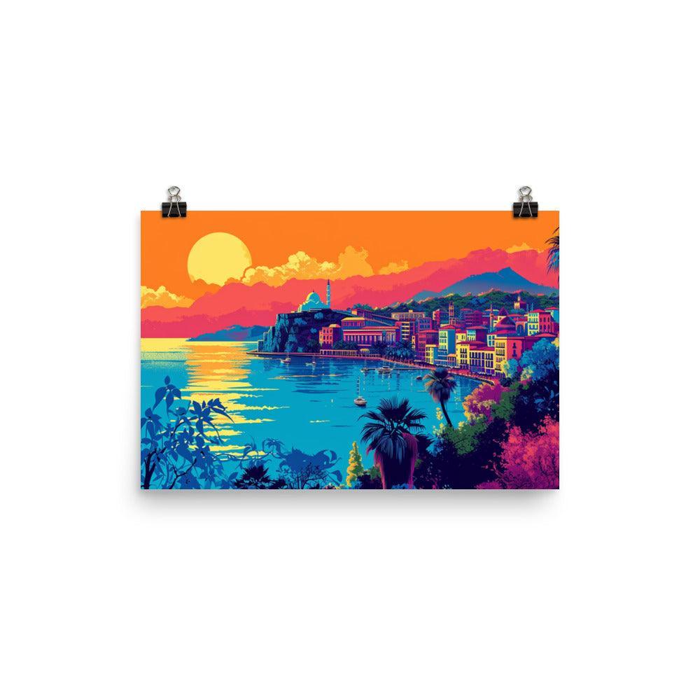 Coastal Sunset in Albania Vibrant Digital Art Poster - Oh Posters