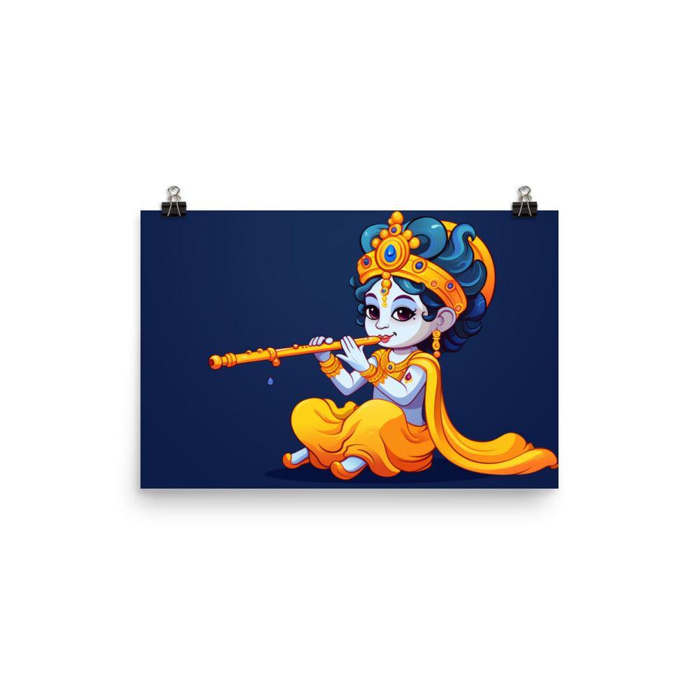 Krishna Divine Melody Cartoon Style Poster - Oh Posters