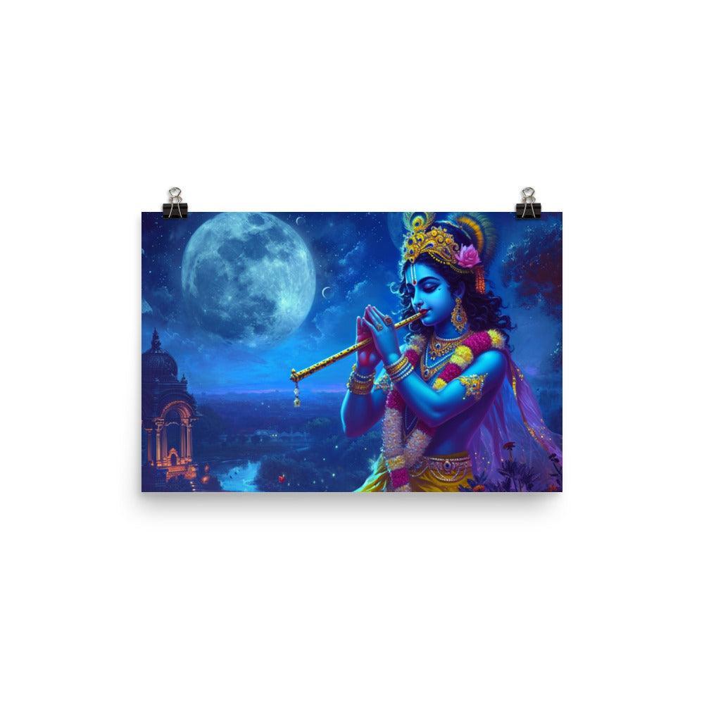 Krishna Moonlit Serenade Digital Painting Poster - Oh Posters