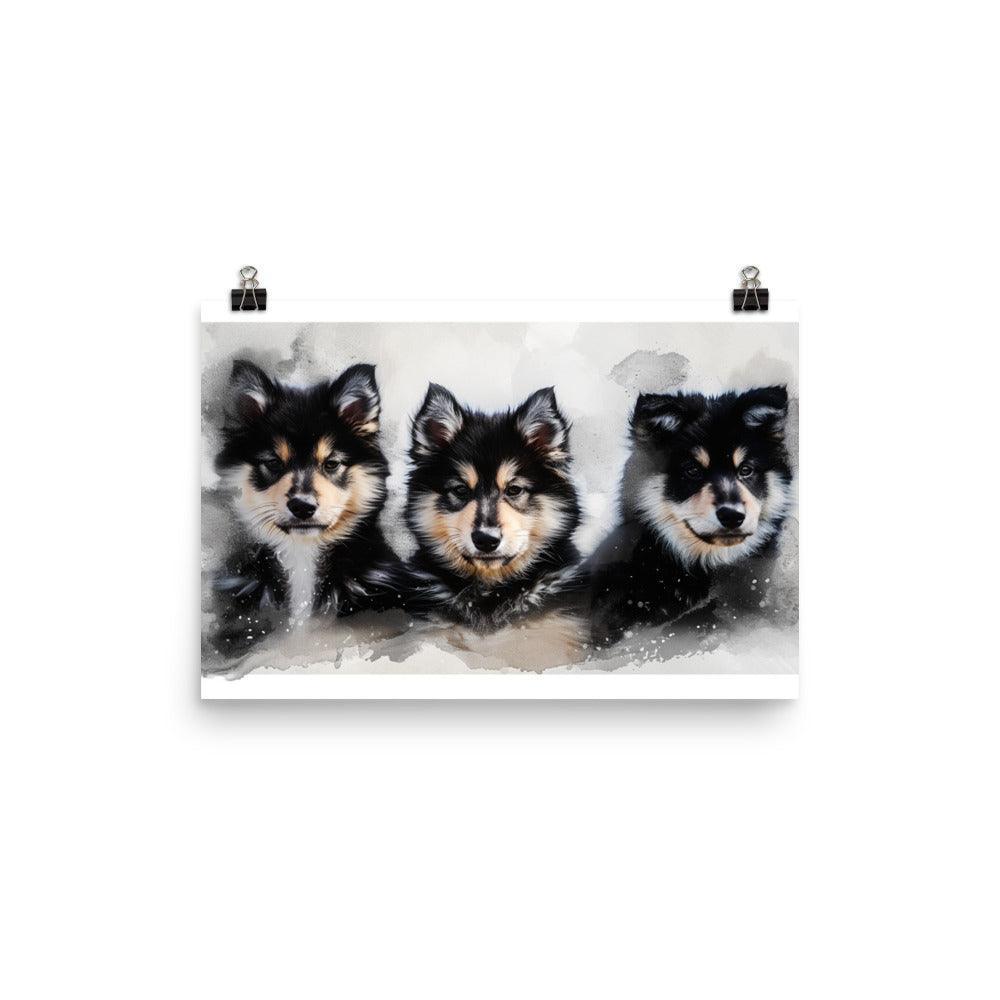 Finnish Lapphund Trio Watercolor Splash Art Poster - Oh Posters