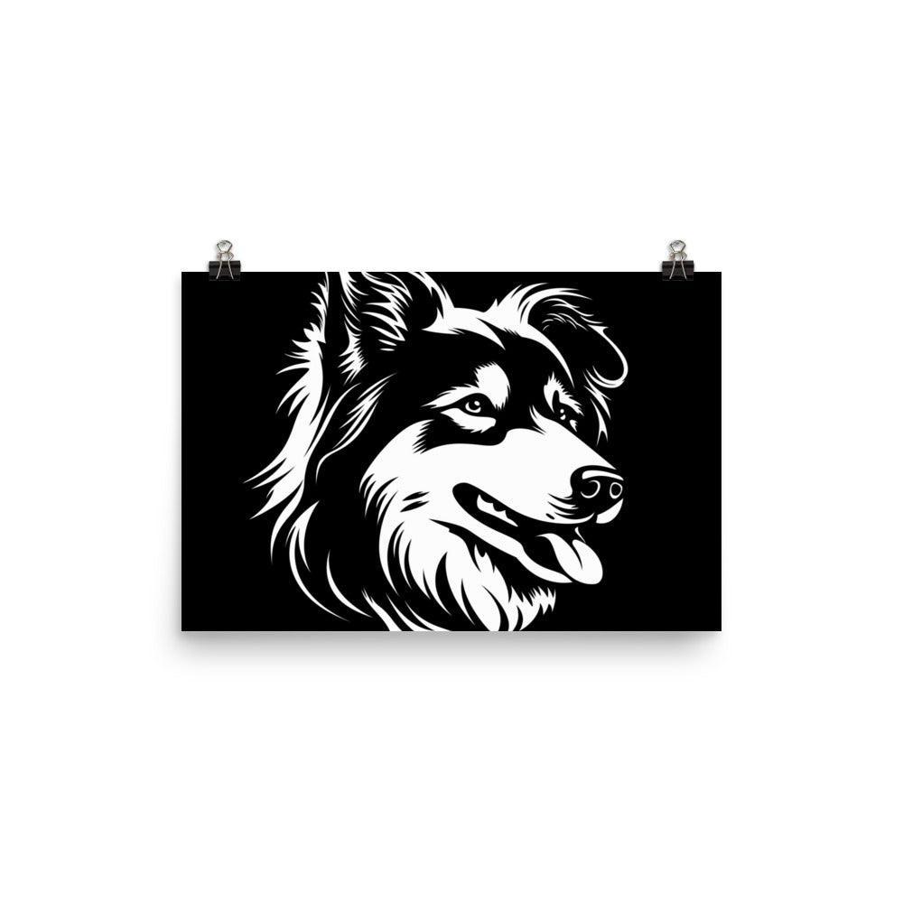 Finnish Lapphund Bold Black and White Silhouette Poster - Oh Posters