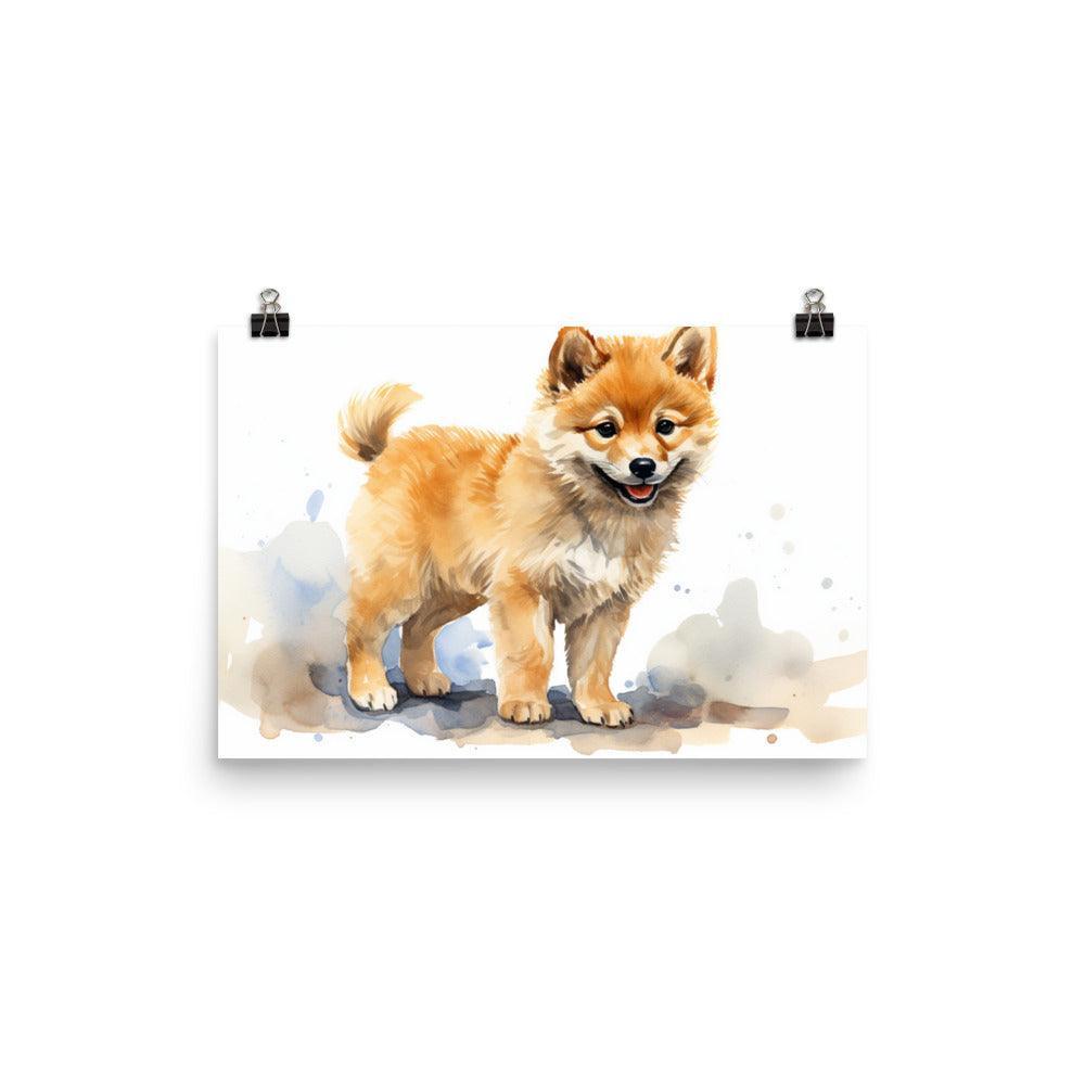 Finnish Spitz Puppy Curious Watercolor Illustration Poster - Oh Posters