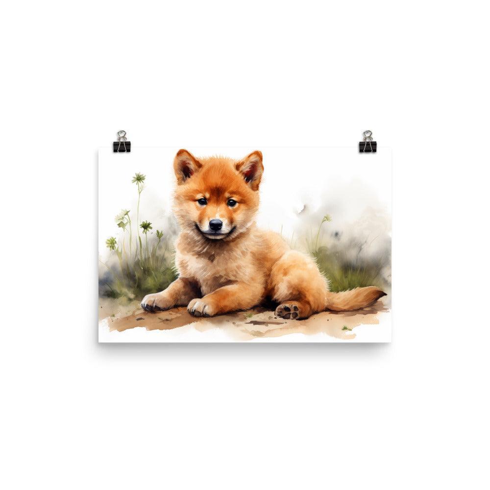 Finnish Spitz Puppy Relaxing Watercolor Artwork Poster - Oh Posters