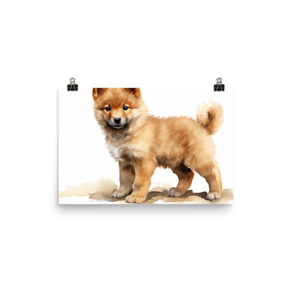 Finnish Spitz Puppy Attentive Watercolor Portrait Poster - Oh Posters