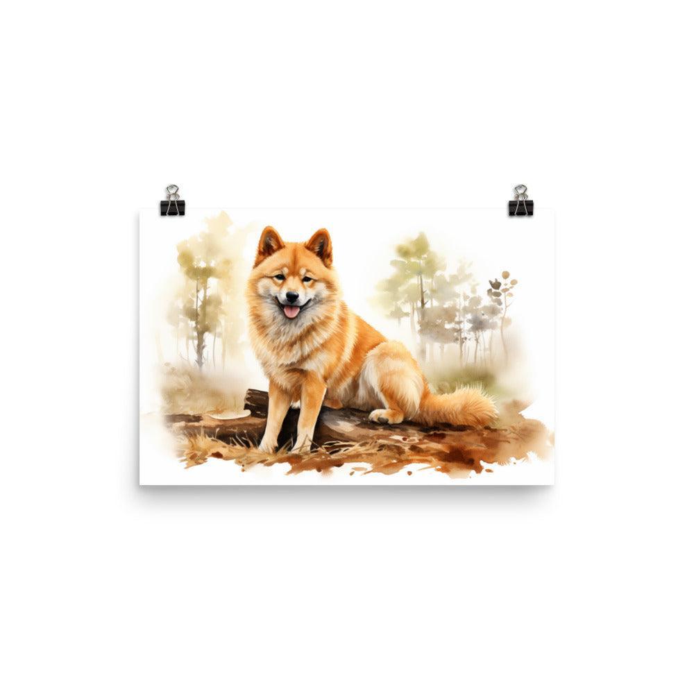 Finnish Spitz Autumn Serenity Watercolor Poster - Oh Posters