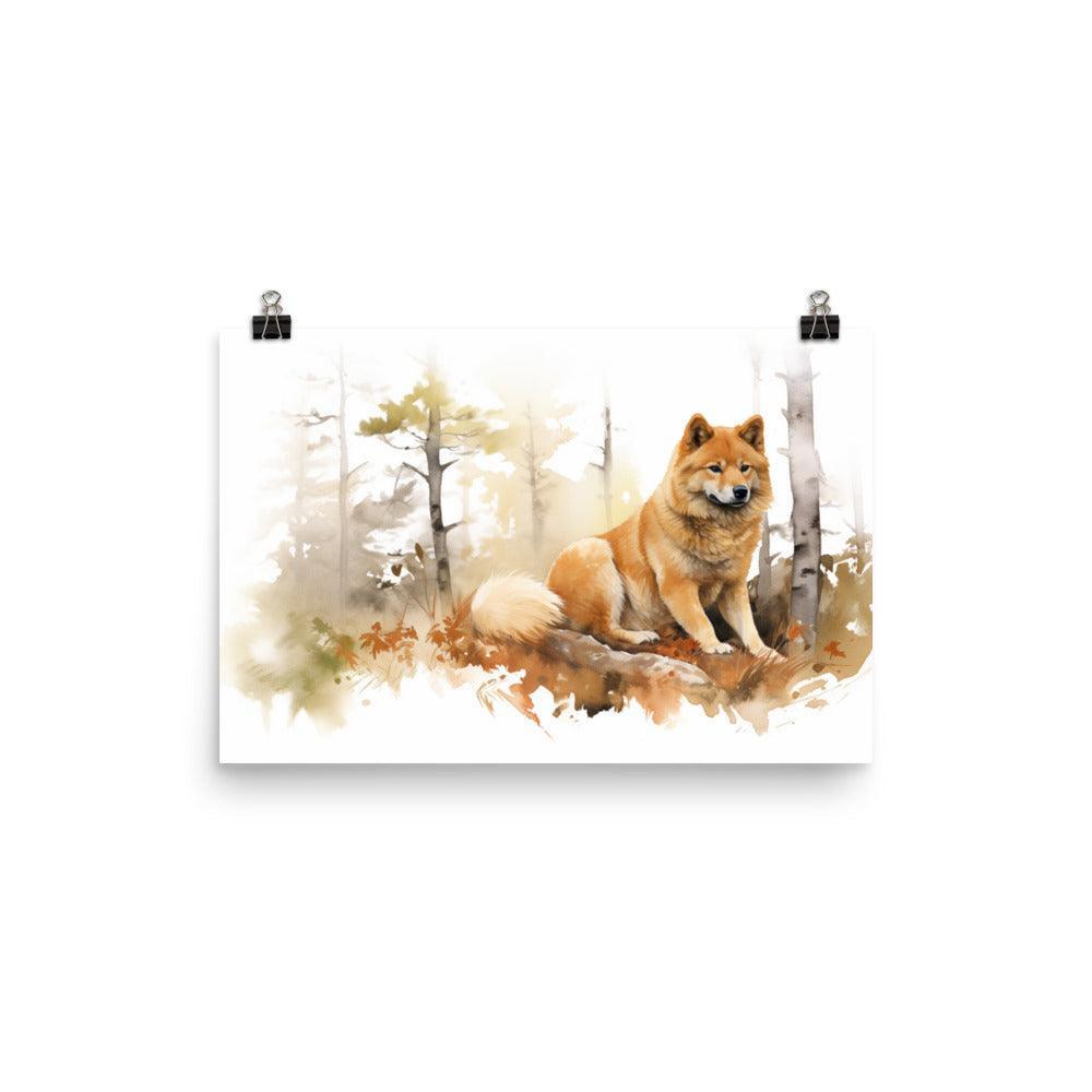 Finnish Spitz Woodland Watcher Watercolor Poster - Oh Posters