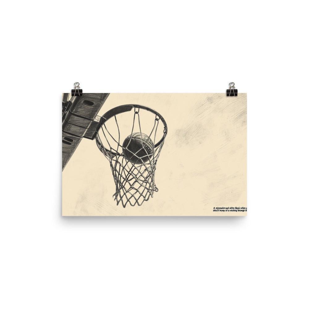 Monochrome Hoop Sketch Basketball Poster - Oh Posters