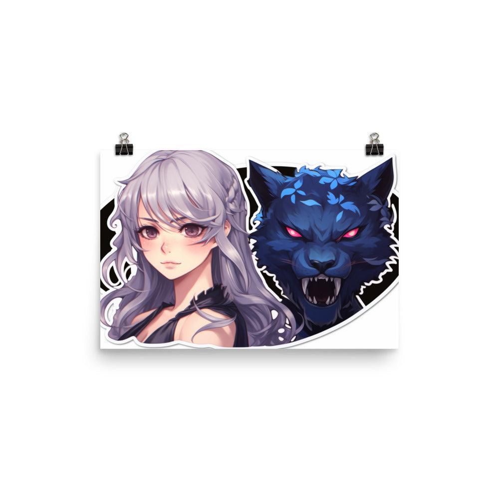 Fierce Companion Anime Girl and Wolf Poster - Oh Posters