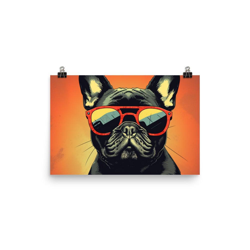 Cool French Bulldog with Sunglasses Vector Art Sunset Tone Poster - Oh Posters