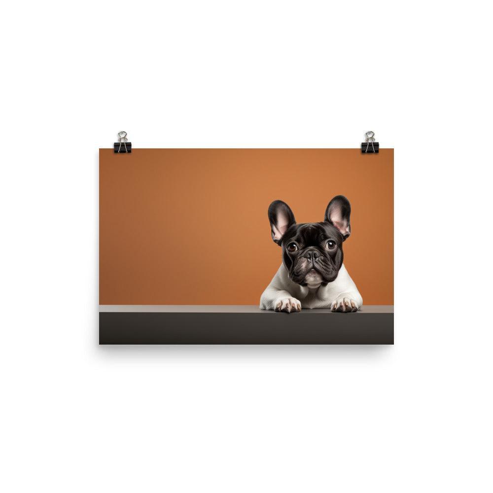 Peeking French Bulldog Realistic Portrait Burnt Orange Poster - Oh Posters