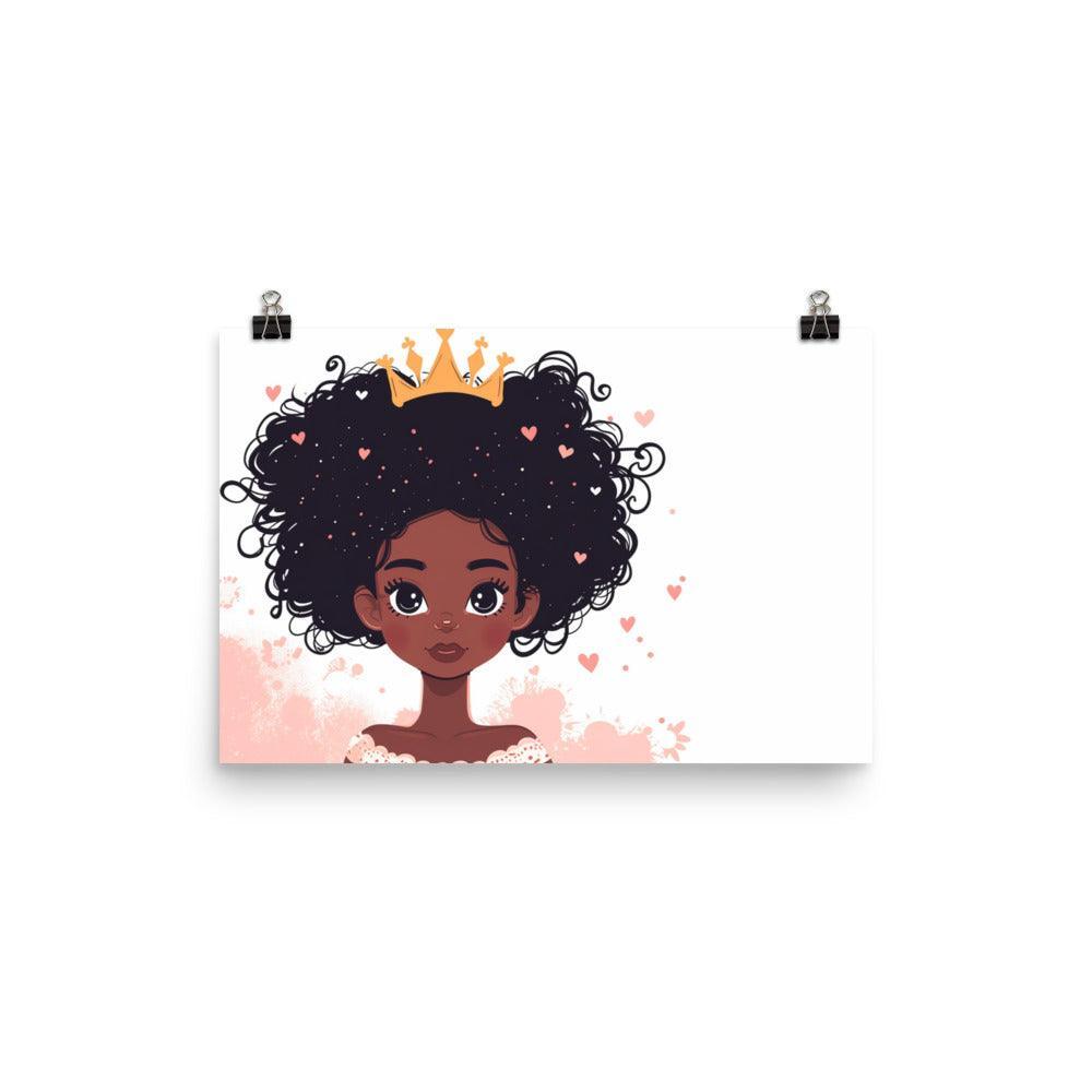 Crowned Black African Princess Heart Accents Character Poster - Oh Posters