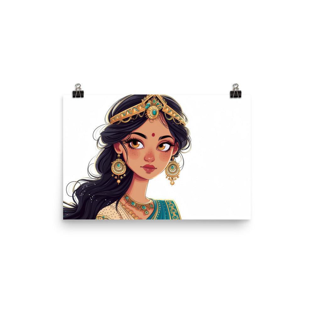 Traditional Indian Jewelry Adorned Princess Illustration Poster - Oh Posters