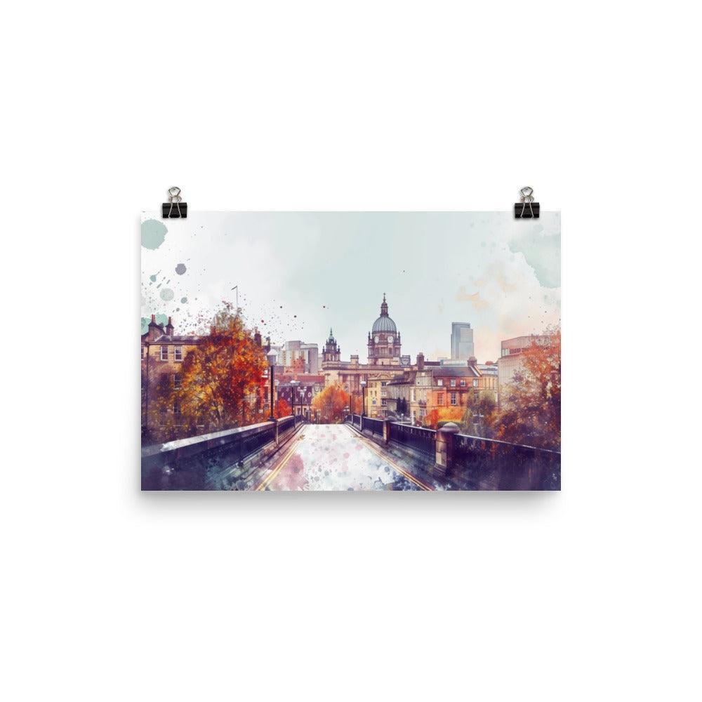 Leeds Autumnal Watercolor Cityscape Poster - Oh Posters