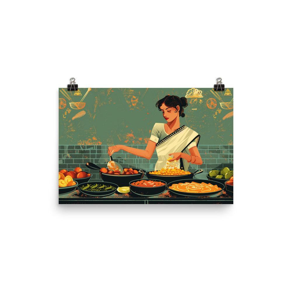 Indian Culinary Experience Woman Cooking Art Poster - Oh Posters