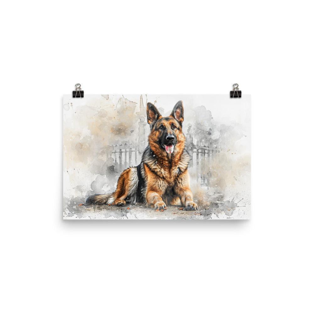 German Shepherd Watercolor Splash Art Poster - Oh Posters