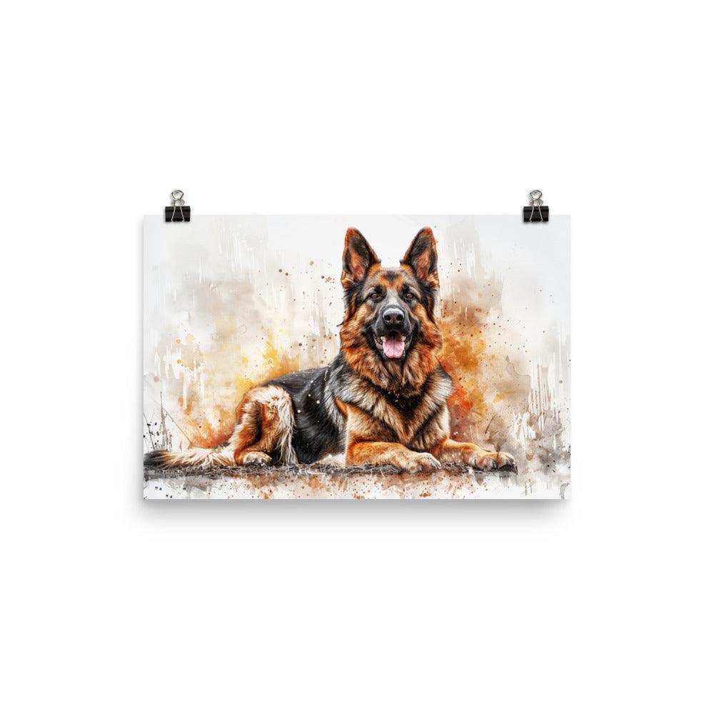 German Shepherd Watercolor Stance Poster - Oh Posters