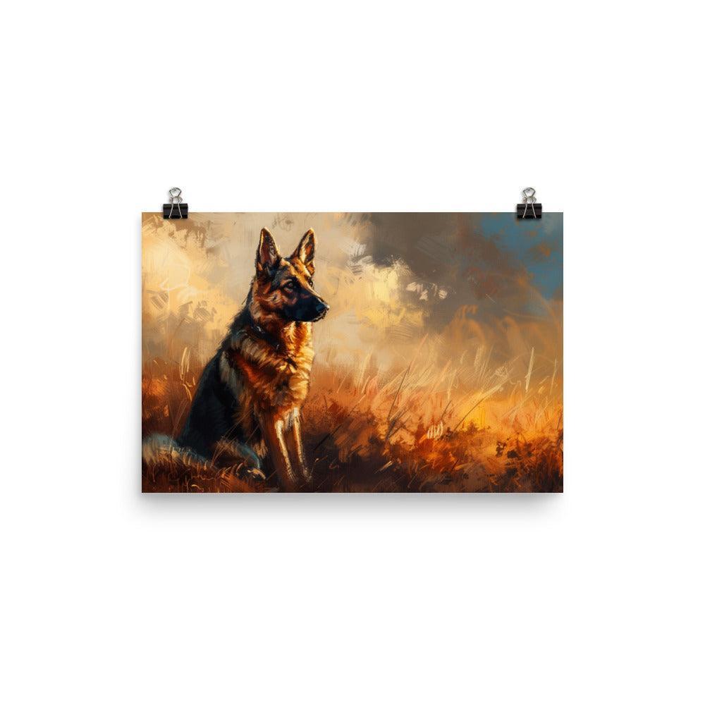 German Shepherd Sunset Silhouette Art Poster - Oh Posters