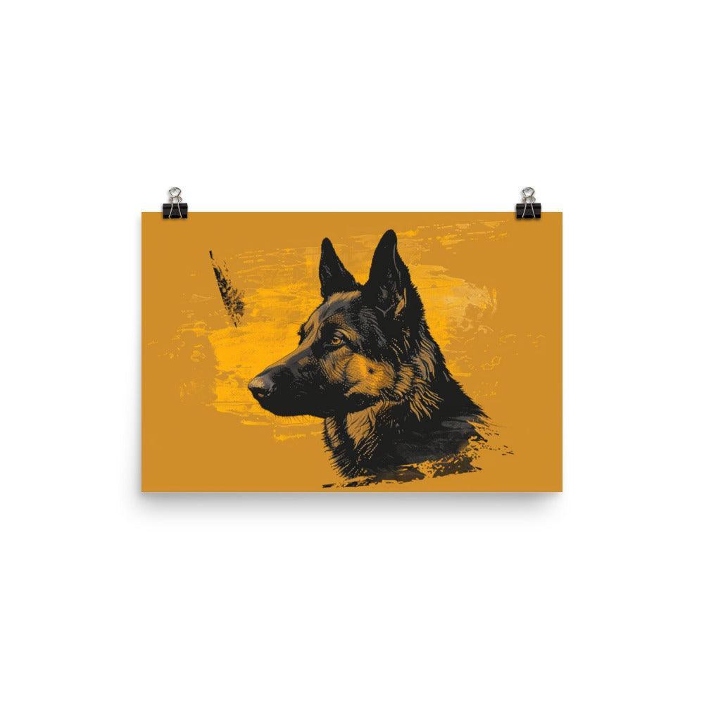 German Shepherd Silhouette Yellow Poster - Oh Posters