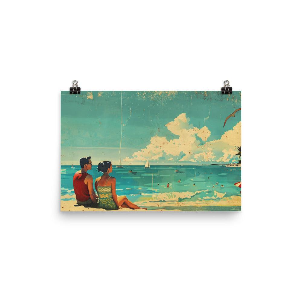 Seaside Couple Relaxation Vintage Style Poster - Oh Posters