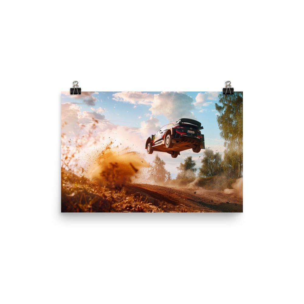 Dusty Trail High-Speed Rally Car Leap Poster - Oh Posters