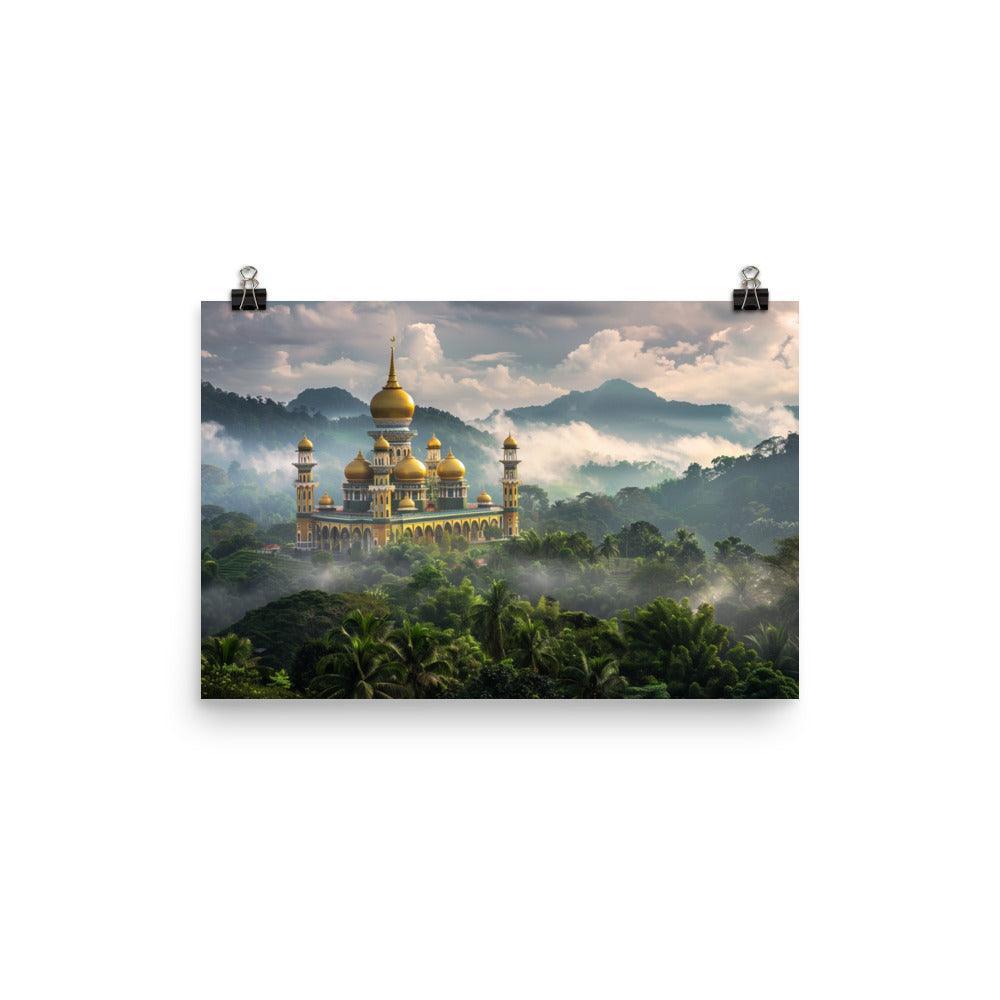 Brunei Sultan Mosque Foggy Landscape Photography Poster - Oh Posters