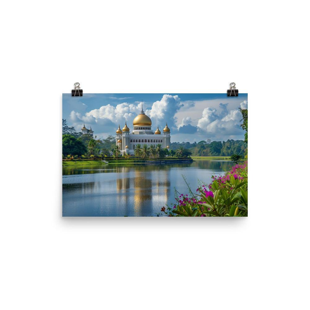 Brunei Sultan Mosque Lake View Photography Poster - Oh Posters