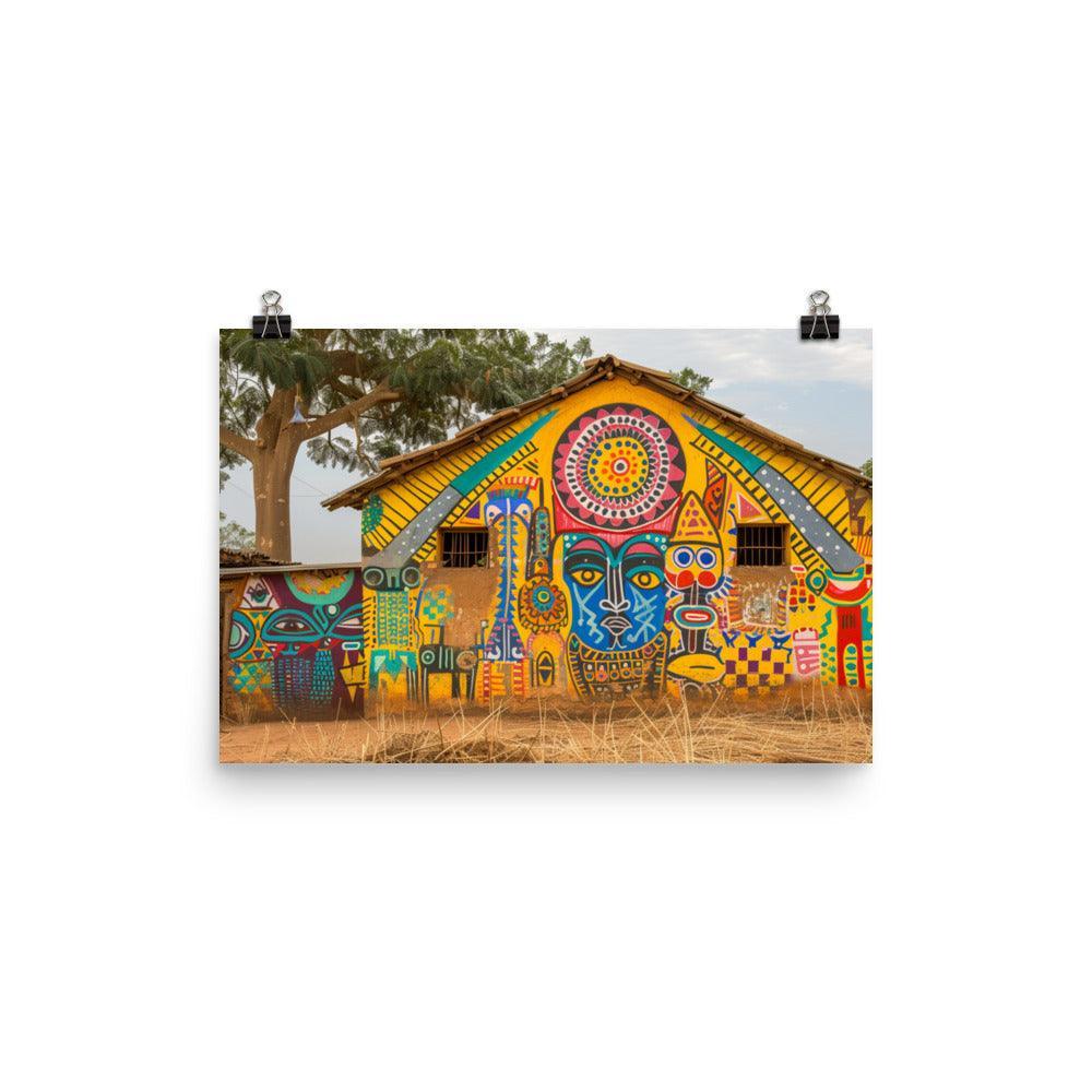 Colorful Burkina Faso Village Mural Art Poster - Oh Posters