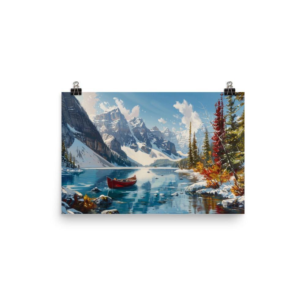 Crisp Canadian Winter Day with Canoe Scenic Landscape Poster - Oh Posters