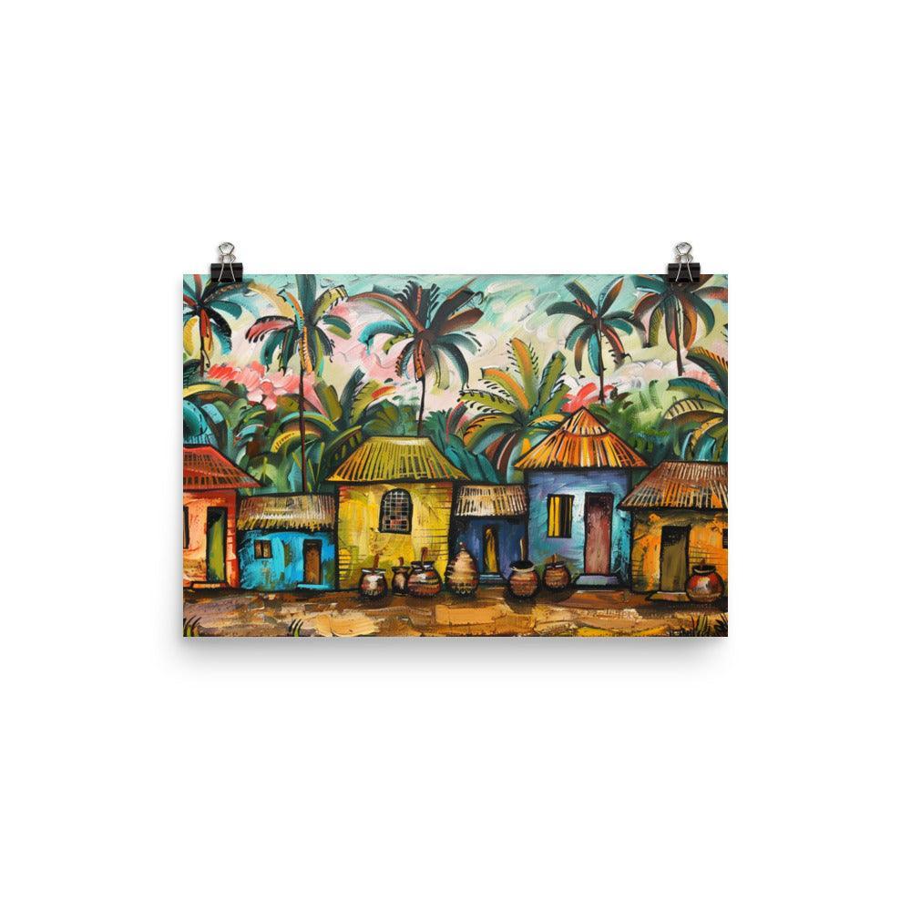 Congo Colorful Village Huts Tropical Art Poster - Oh Posters