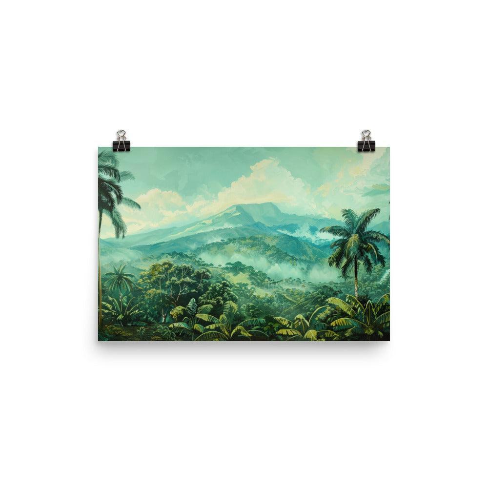 Costa Rica Misty Mountain Jungle Landscape Painting Poster - Oh Posters