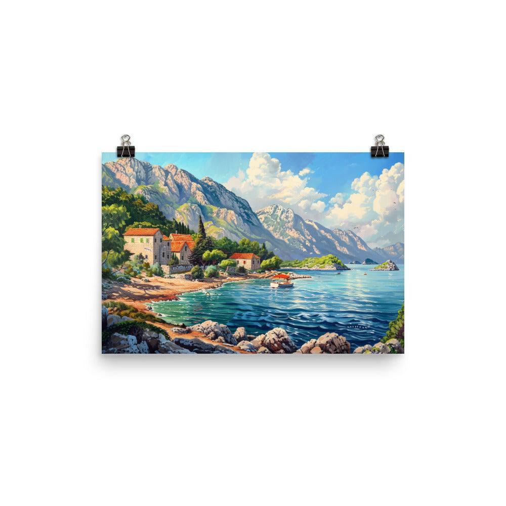 Croatia Serene Coastline and Mountains Landscape Painting Poster - Oh Posters