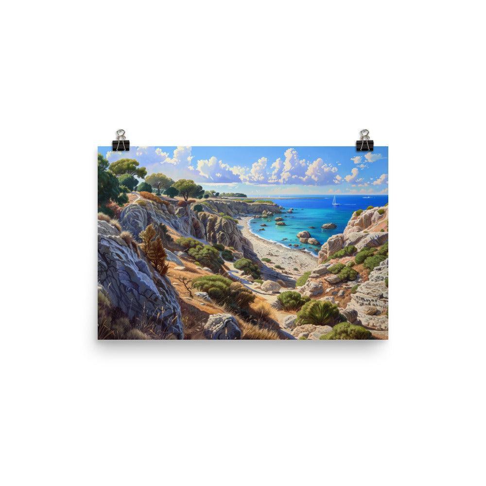 Cyprus Secluded Cove and Rocky Cliffs Landscape Painting Poster - Oh Posters