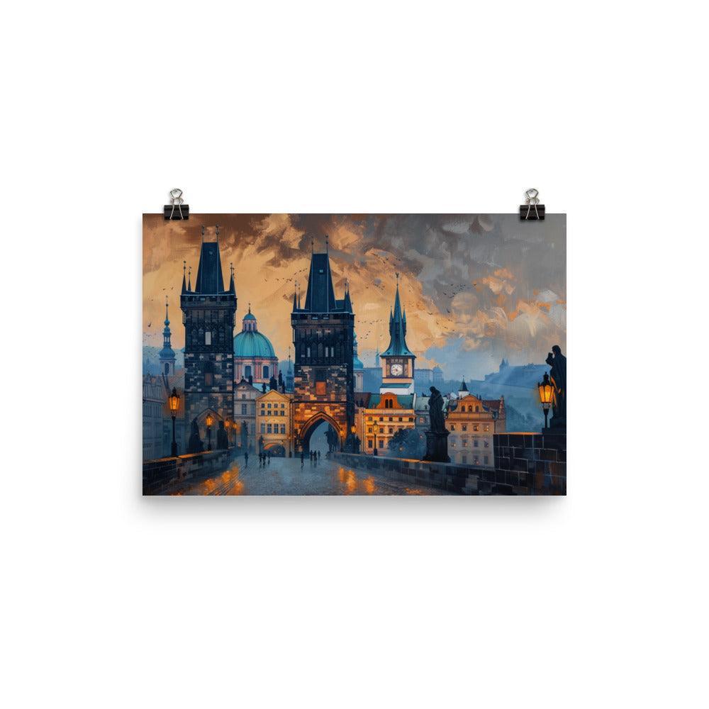 Czech Republic Charles Bridge and Historic Skyline Sunset View Poster - Oh Posters