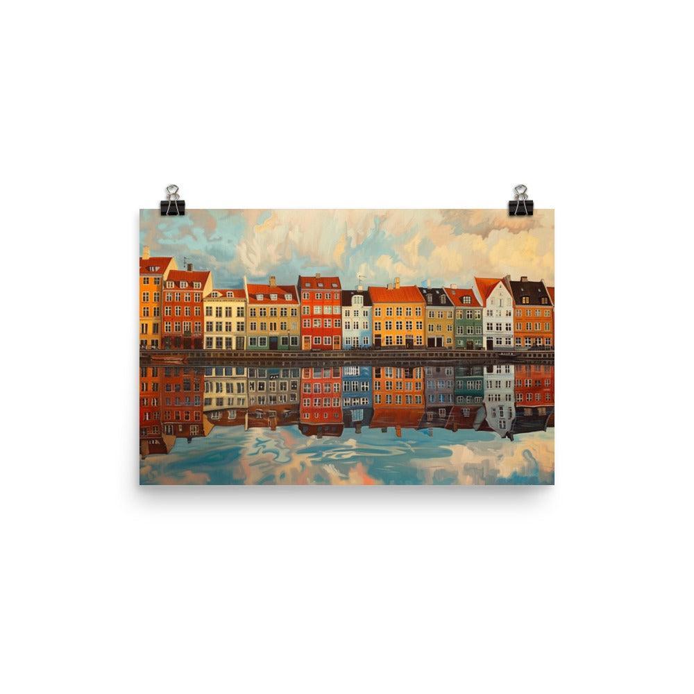 Copenhagen Denmark Waterfront Reflections Painting Poster - Oh Posters