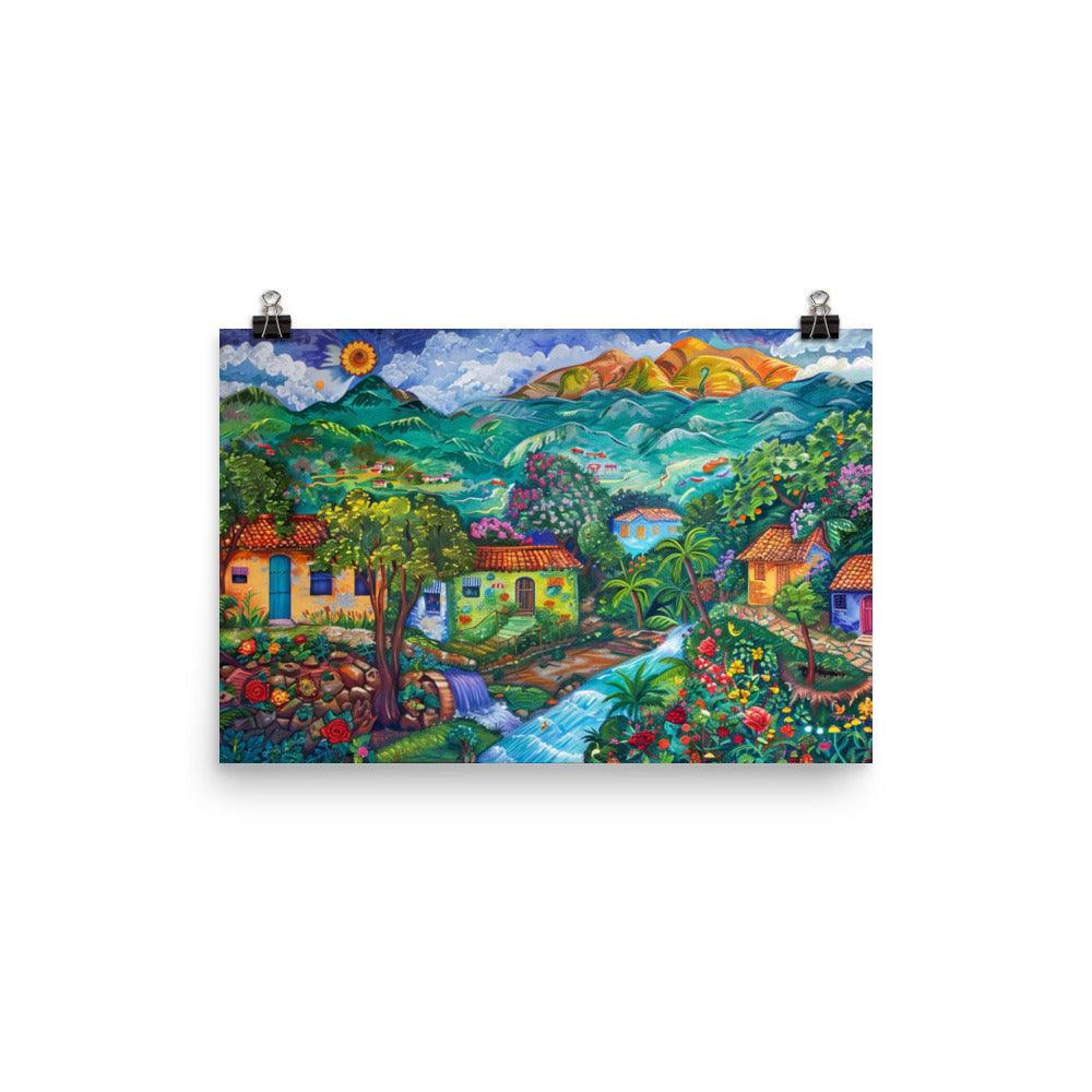 El Salvador Colorful Village Floral Paradise Poster - Oh Posters