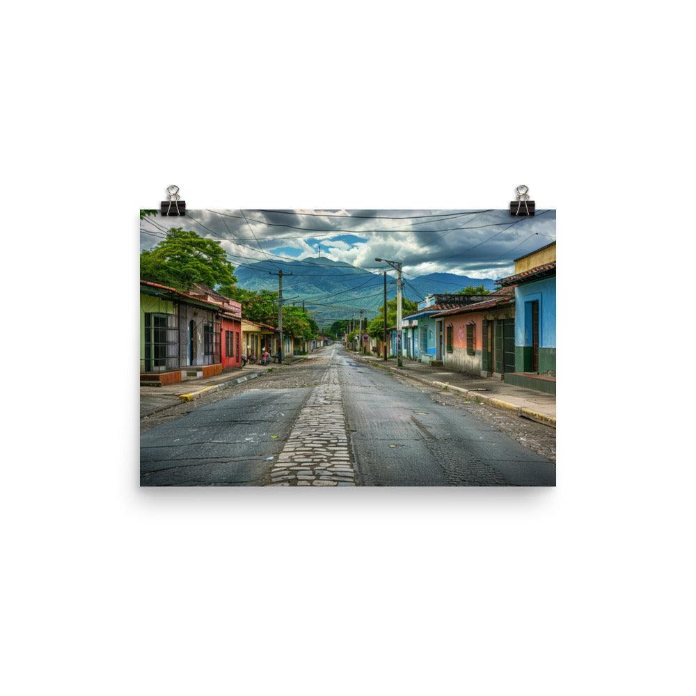 El Salvador Quiet Street Mountain View Poster - Oh Posters