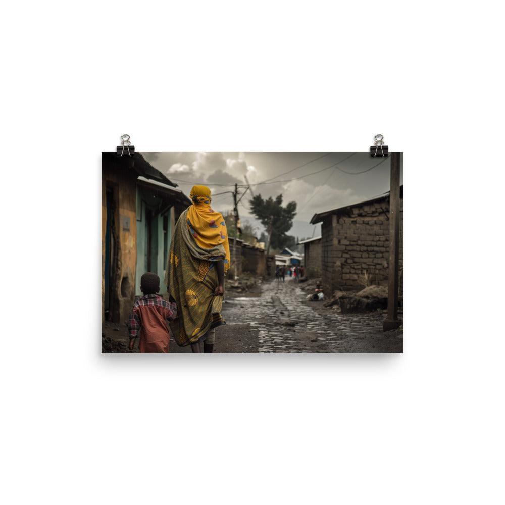 Ethiopia Traditional Village Walkway with Mother and Child Poster - Oh Posters