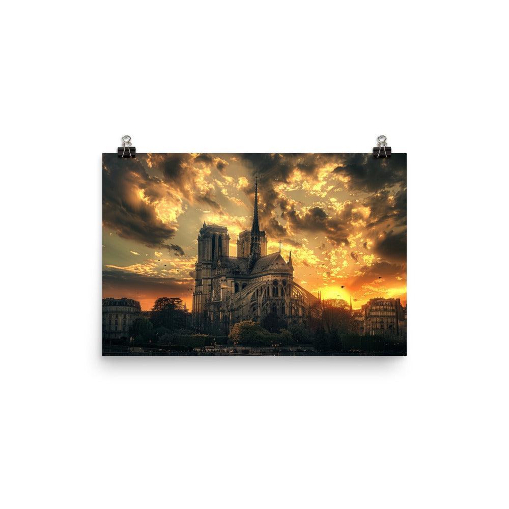 France Paris Notre Dame Cathedral Dramatic Sunset Poster - Oh Posters