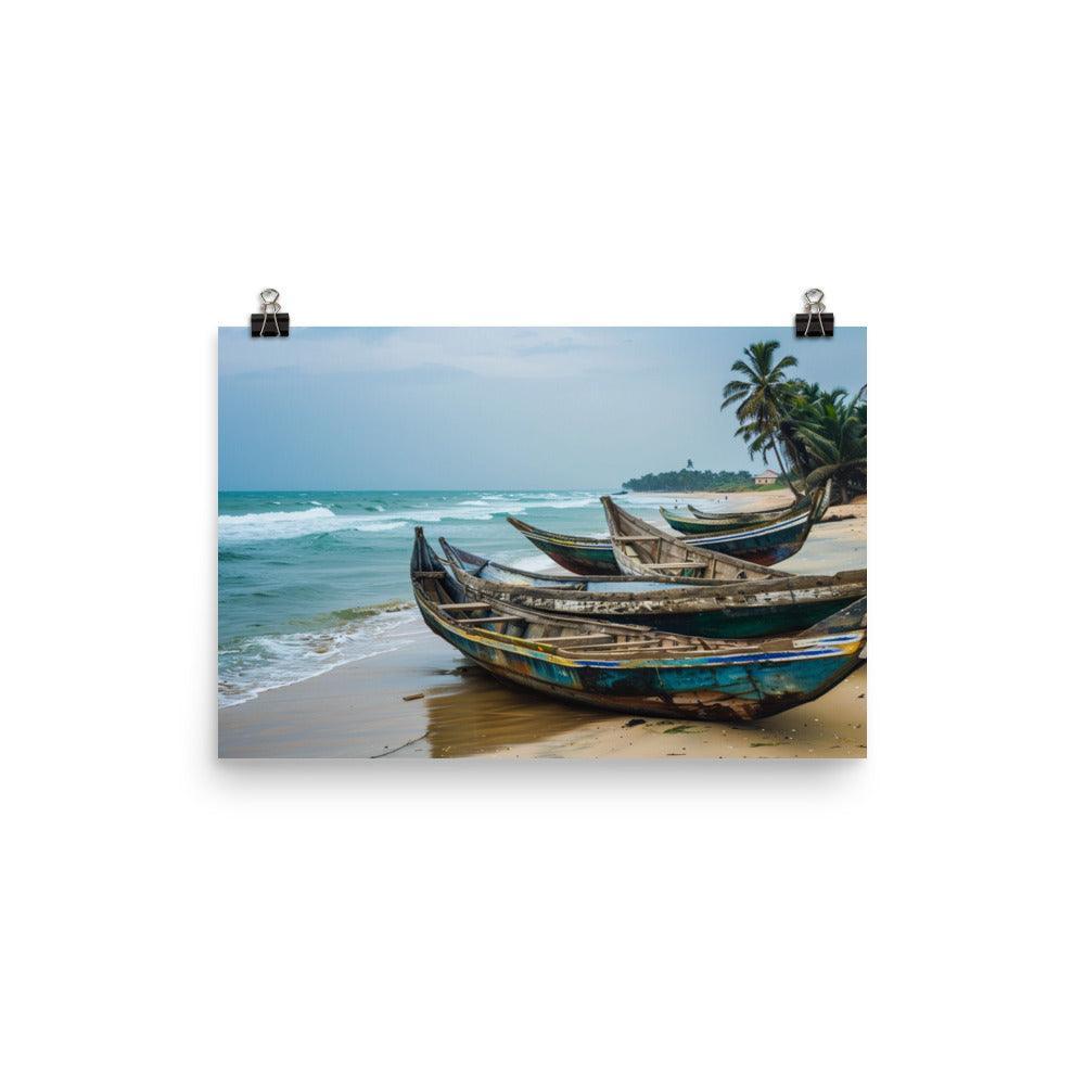 Ghana Traditional Fishing Boats Beach Scene Poster - Oh Posters