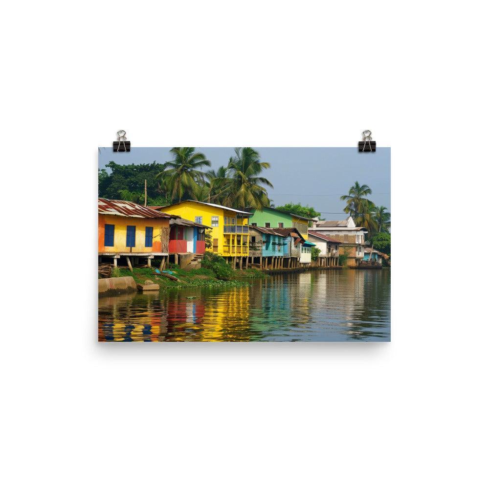 Ghana Vibrant Riverside Colorful Houses Poster - Oh Posters