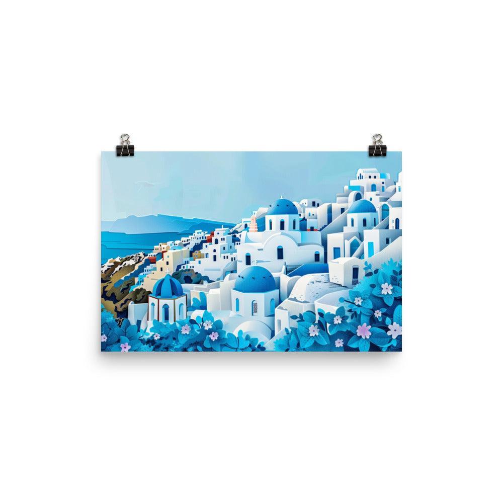 Greece Santorini Blue Domes Seaside Village Poster - Oh Posters