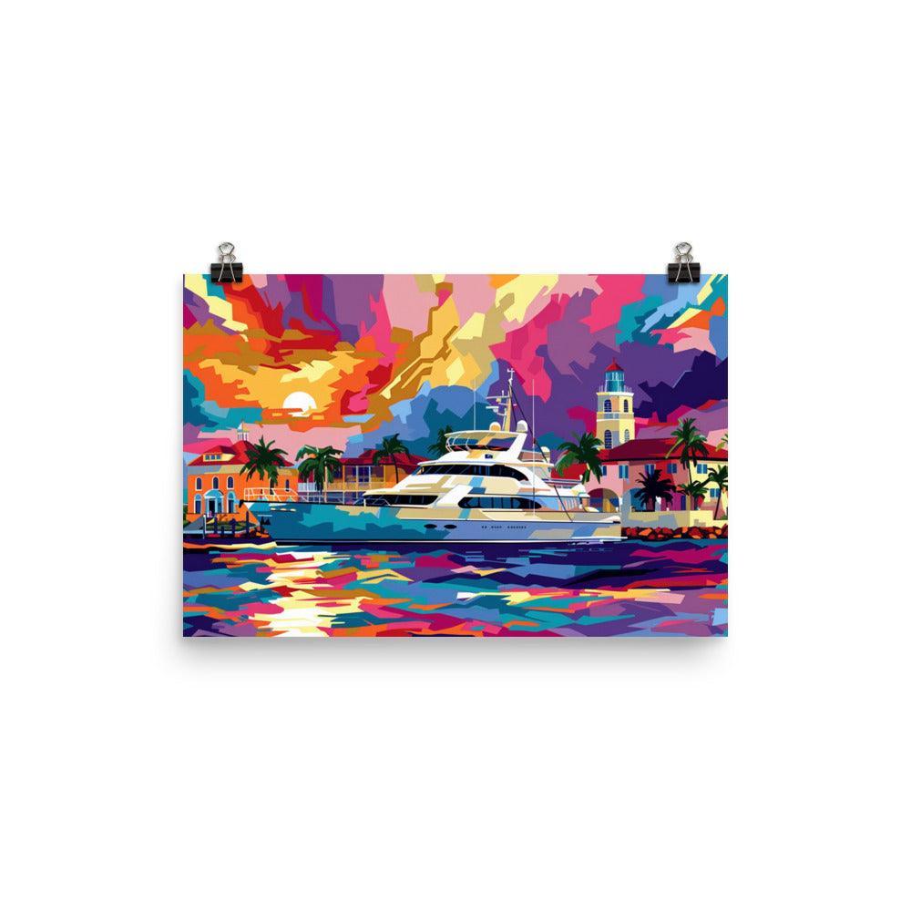 Grenada Vibrant Yacht Marina Sunset Art Poster - Oh Posters