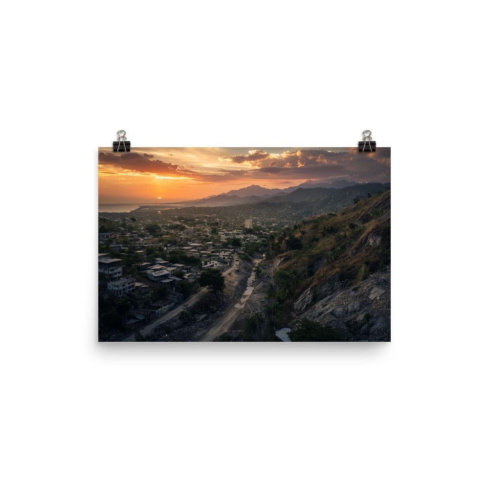 Haiti Mountainous Sunset Urban Landscape Poster - Oh Posters