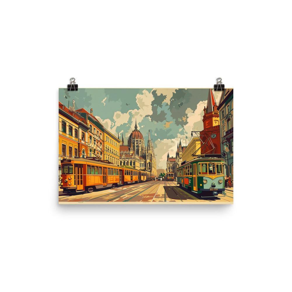 Hungary Urban Tram Vintage Illustration Poster - Oh Posters