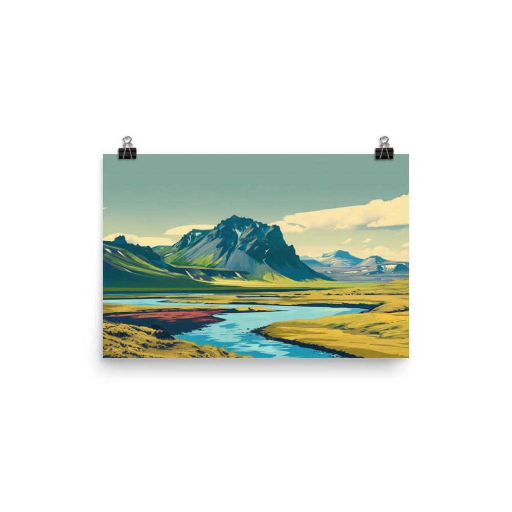 Iceland Majestic Mountain River Landscape Poster - Oh Posters