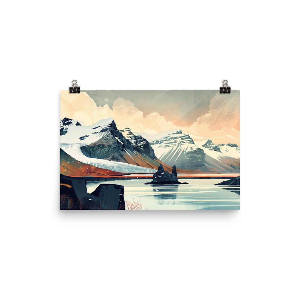 Iceland Glacial Mountain Scenic Illustration Poster - Oh Posters