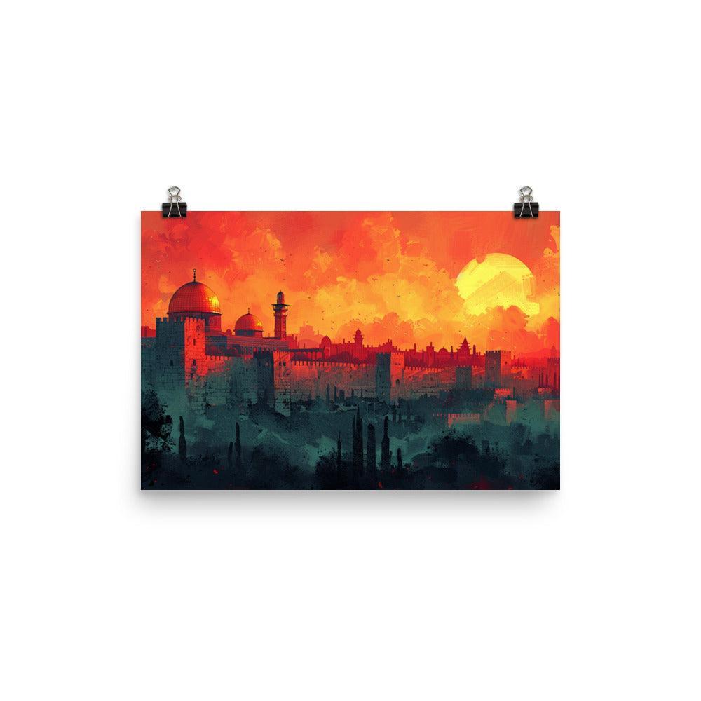 Israel Jerusalem Skyline at Sunset Poster - Oh Posters