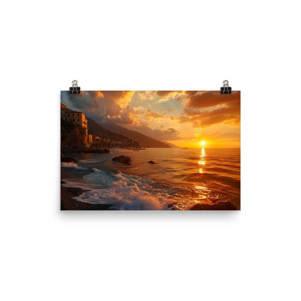 Italy Amalfi Coast Dramatic Sunset Beach Poster - Oh Posters